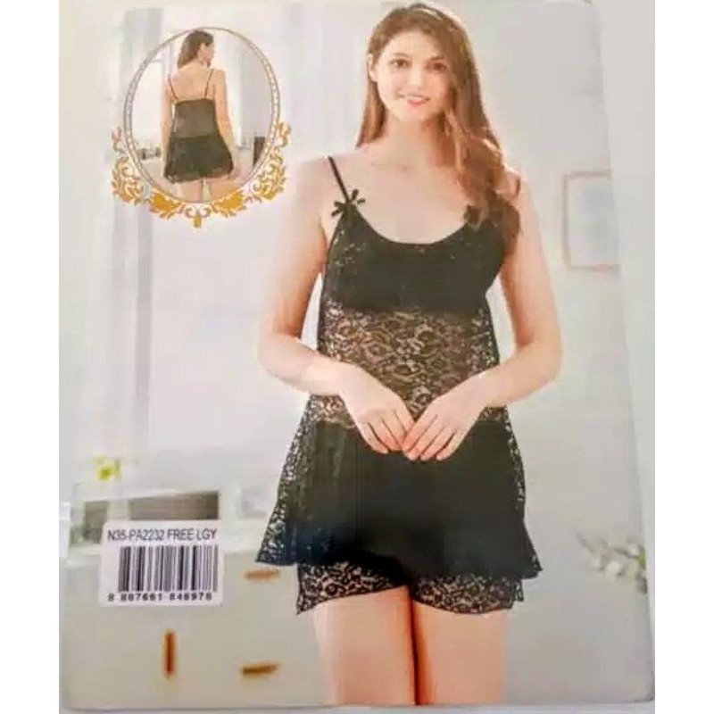 Sorella Lingerie Setelan Hitam Set Transparan Lace Halus