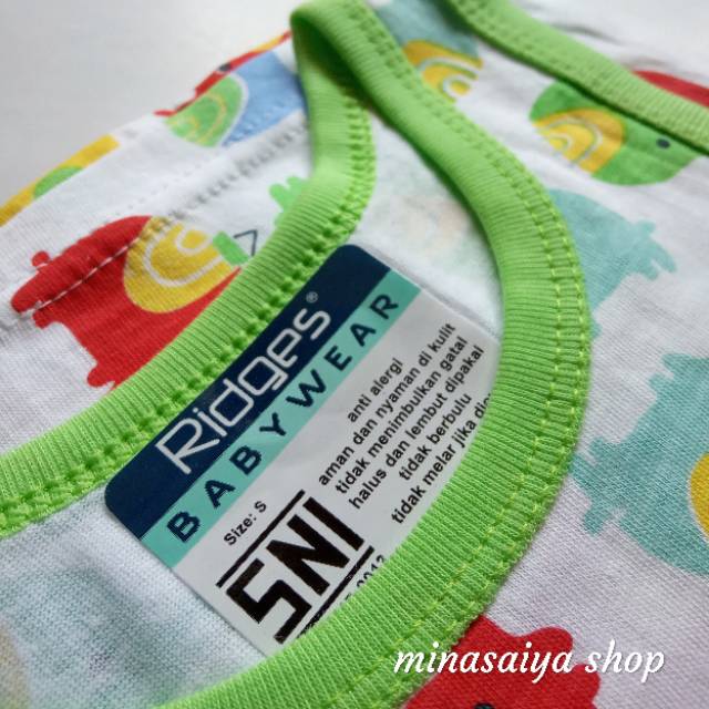 RIDGES 3 pcs Kaos Singlet Bayi SNI Lengan Buntung / Kutung Putih Motif Uk. S - XL
