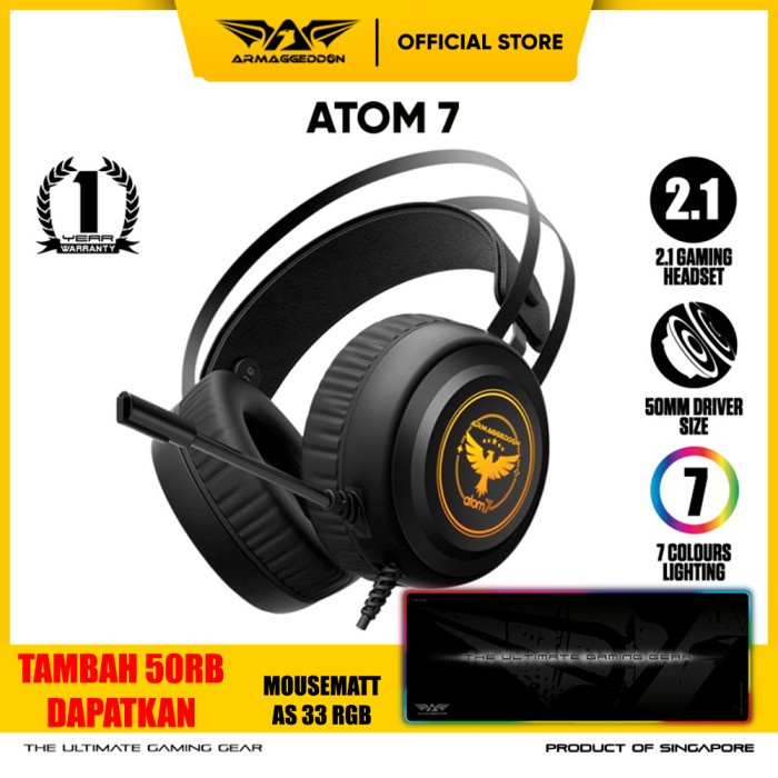 Headset Gaming Armaggeddon Atom 7 (7 Colour Lighting Pulsating EFX) - ATOM 7 ONLY