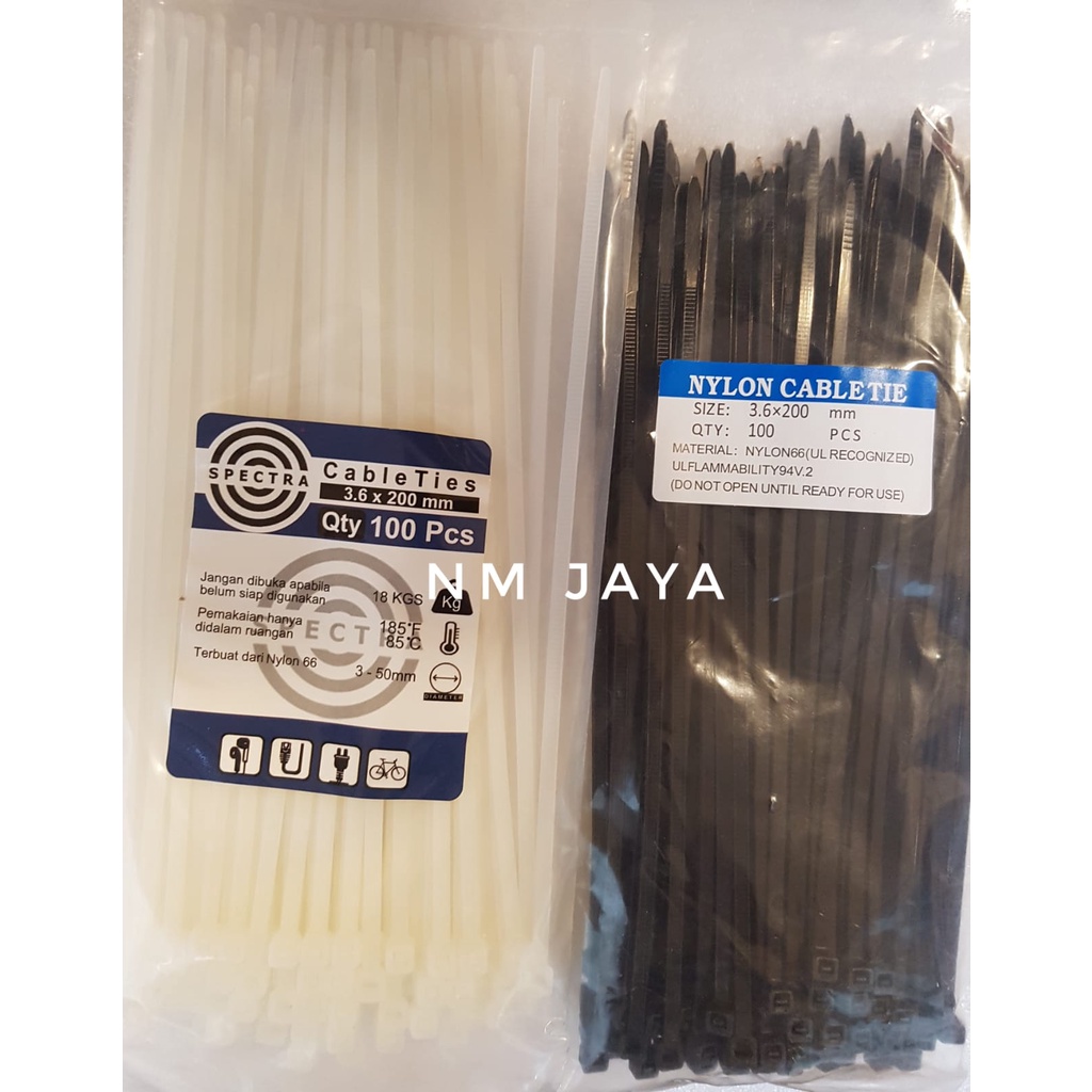 

Kabel Ties 20cm Kabel Tis 3.6x200mm Qty 100pcs Putih Nylon 66 Spectra