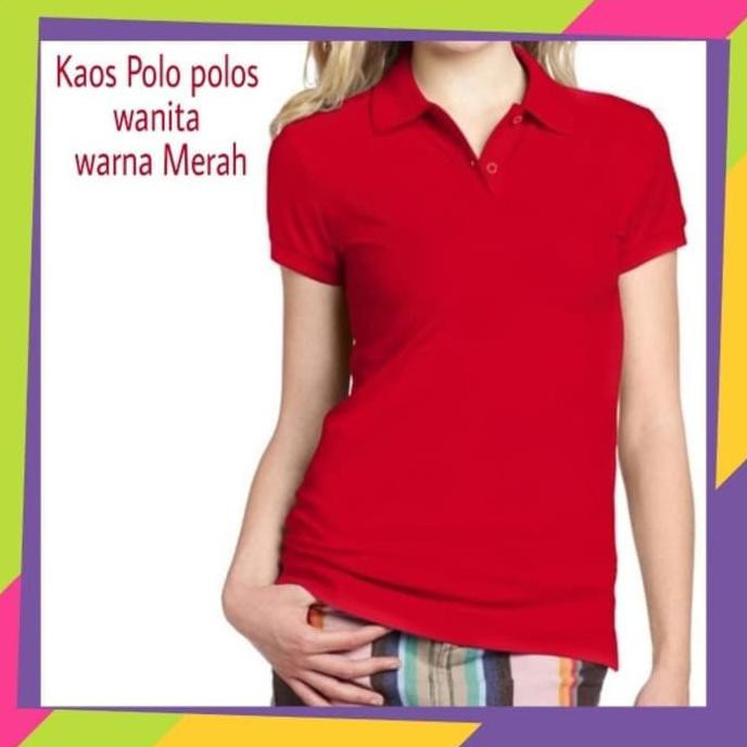 kaos kerah polos wanita/merah/grosir/murah