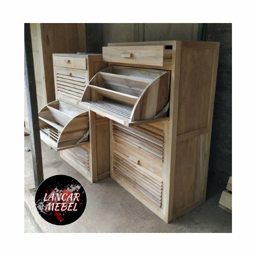 Rak Sepatu Unik Mentah Bahan Jati Lancar Mebel Jepara