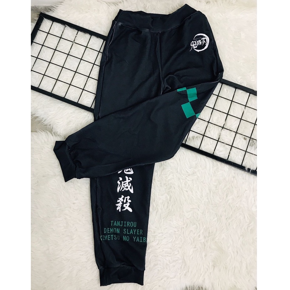 Celana Olahraga Jogger Pants Tanjiro Kanji Black Anime Manga Kimetsu No Yaiba