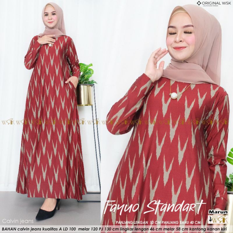 Gamis calvin jeans wanita fayuo dress maxy LD 100 Bahan calvin jeans super melar