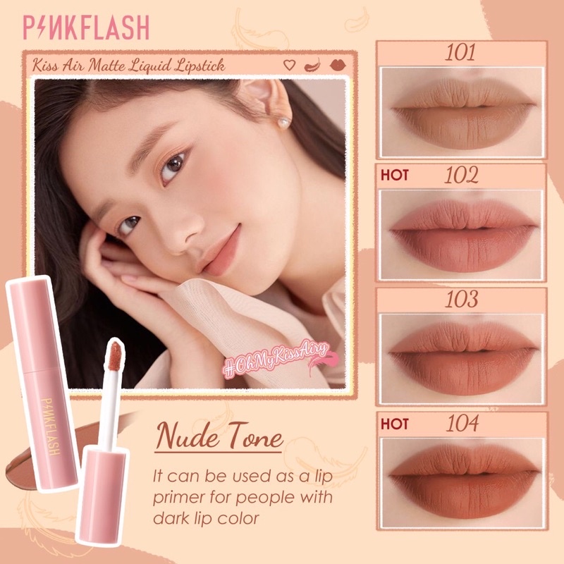 PINKFLASH LIPTINT /LIP TINT / LIPSTICK / KISS AIR MATTE LIQUID LIPSTICK PF-M01