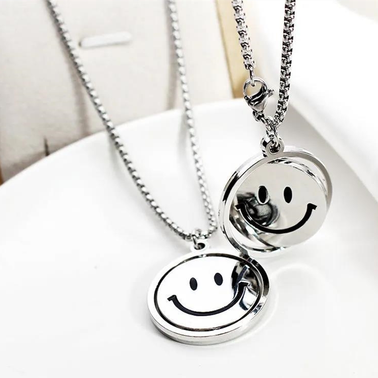 XiaoboACC Kalung Liontin Smiley Face Bahan Titanium Steel Gaya Korea Hip Hop