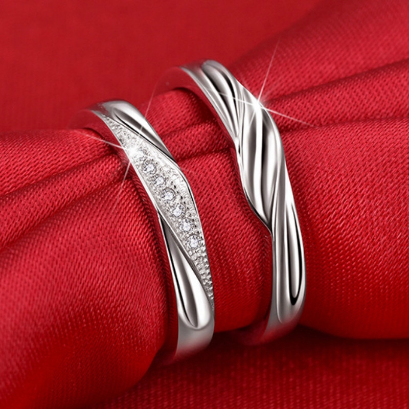 2pcs / Set Cincin Sterling Silver Dapat Disesuaikan Untuk Pasangan