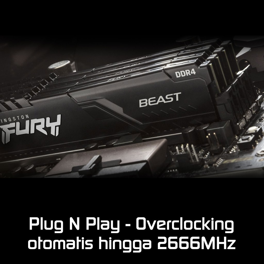 Kingston FURY BEAST Seri Tangguh RAM DIMM 8GB 2666MHz DDR4 Black (KF426C16BB/8)