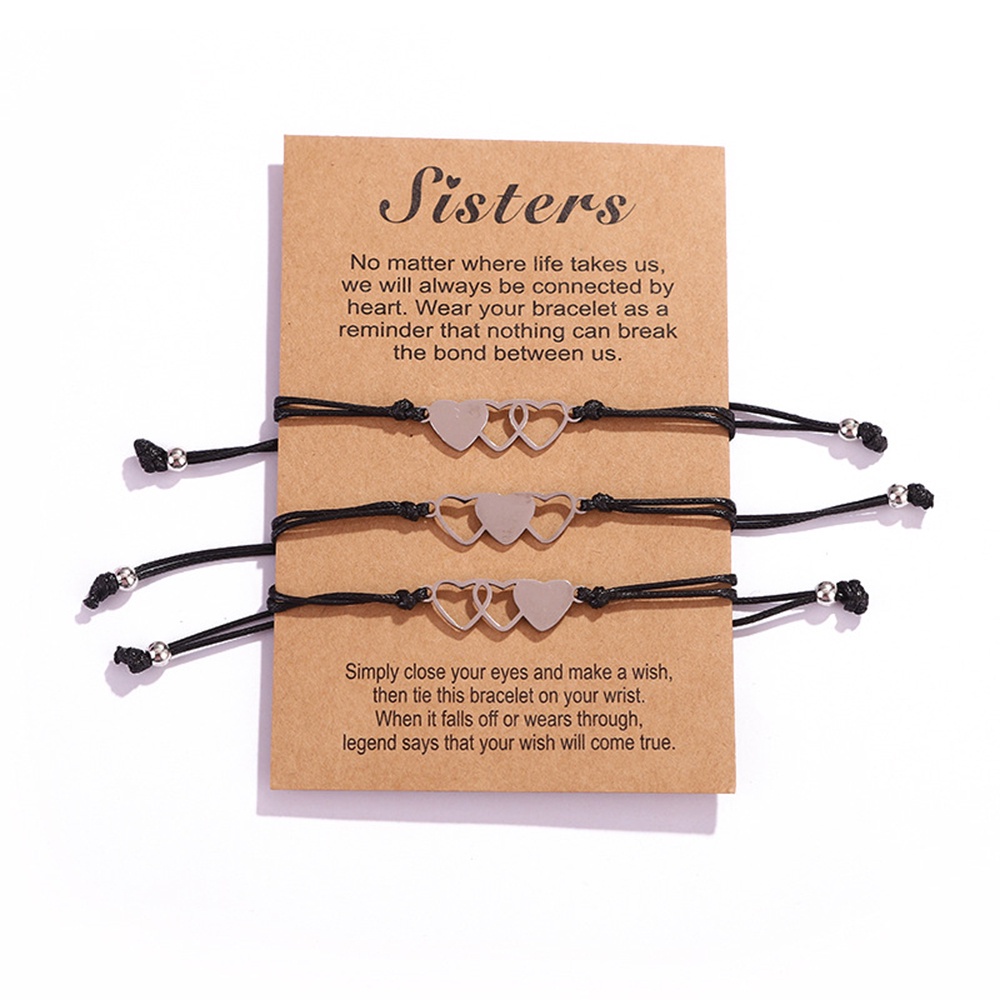 3pcs / set Gelang Tali Kepang Dengan Liontin Bentuk Hati Untuk Wanita