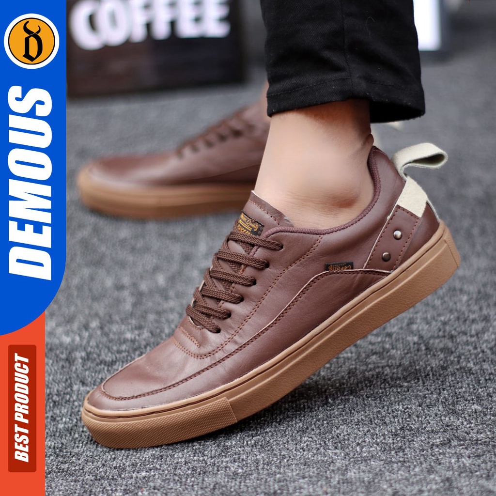 DEMOUS Cyre - Sepatu Sneakers Casual Tali Pria Kulit Asli