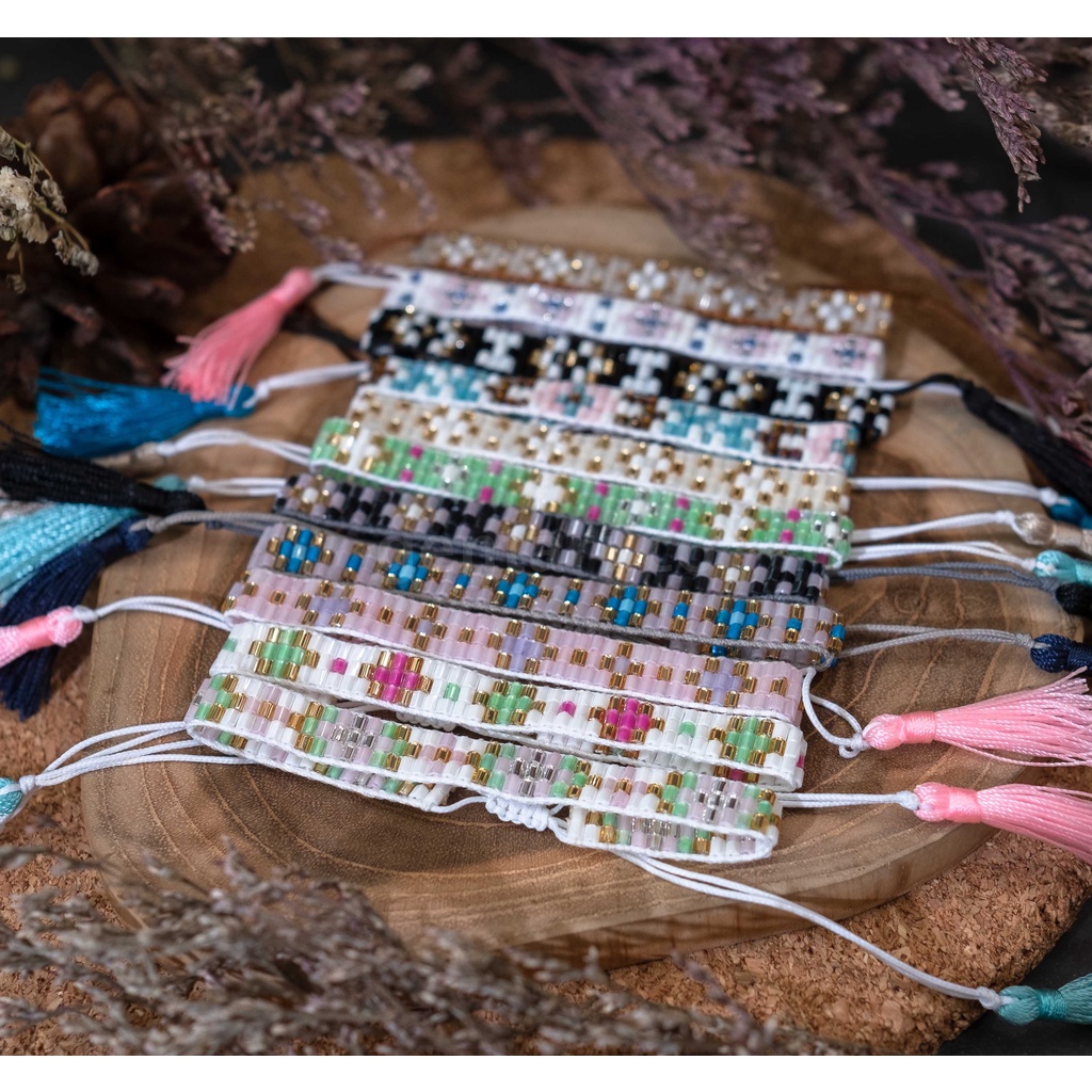 Gelang Tali Manik Persahabatan Couple 3Row Bead Loom Bracelet