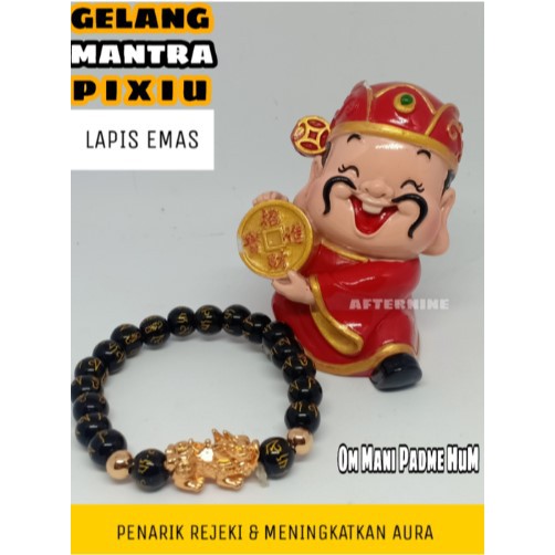 Gelang Keberuntungan Pixiu Mantra Om Mani Padme Hum Batu Giok Hitam