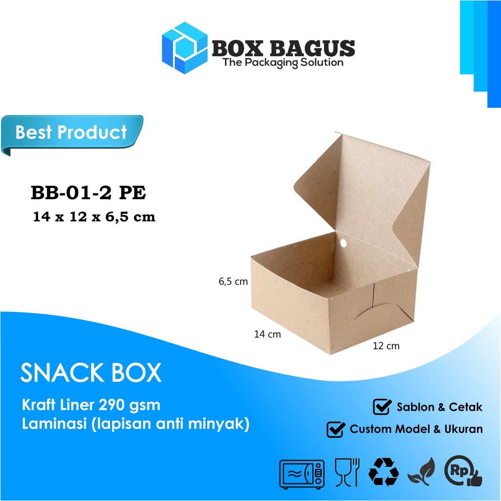 BOX DUS 14x12x6,5 KRAFT 290 GSM LAMINASI - KOTAK HAMPERS MAKANAN NASI ROTI KUE SNACK