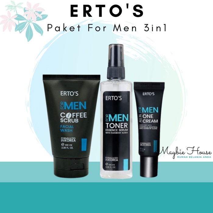 [ORI] Perawatan Wajah Pria Paket Hemat 3in1 Toner + Coffe Scrub + All in Cream For Men 100% BPOM Original