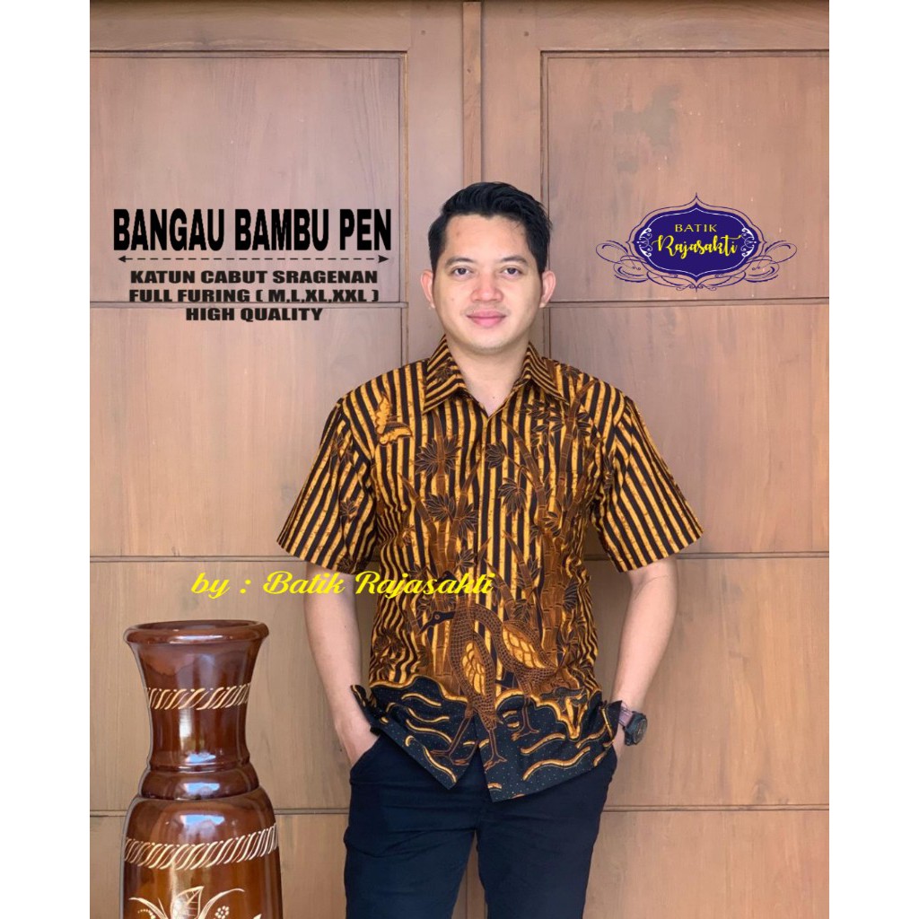 BANGAU BAMBU PEN Kemeja Batik Pria Lengan Pendek Katun Halus FULL FURING Rajasakti