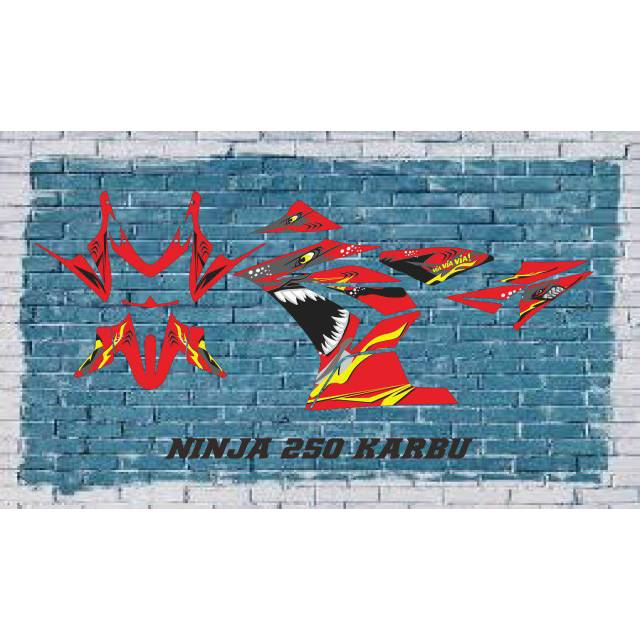 STIKER STRIPING VARIASI DECAL KAWASAKI NINJA 250 KARBU MOTIF SHARK MERAH