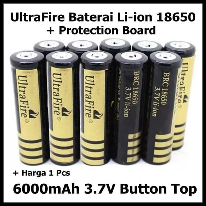 UltraFire Baterai Li ion 18650 Protection Board 6000mAh 3.7 Button Top