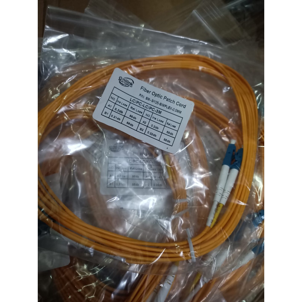 KABEL PATCH CORD FIBER OPTIC SINGLE MODE LC/PC TO LC/PC SIMPLEX 3METER 2.0MM