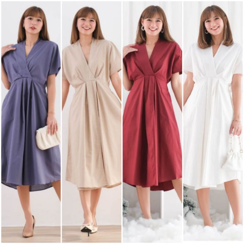 ❣️SPECIAL PRICE ♡ PREMIUM ♡ ORIGINAL ! NATHANIA VINTAGE BIG SIZE KIMONO V-NECK SLING PLAIN SLIT MIDI DRESS