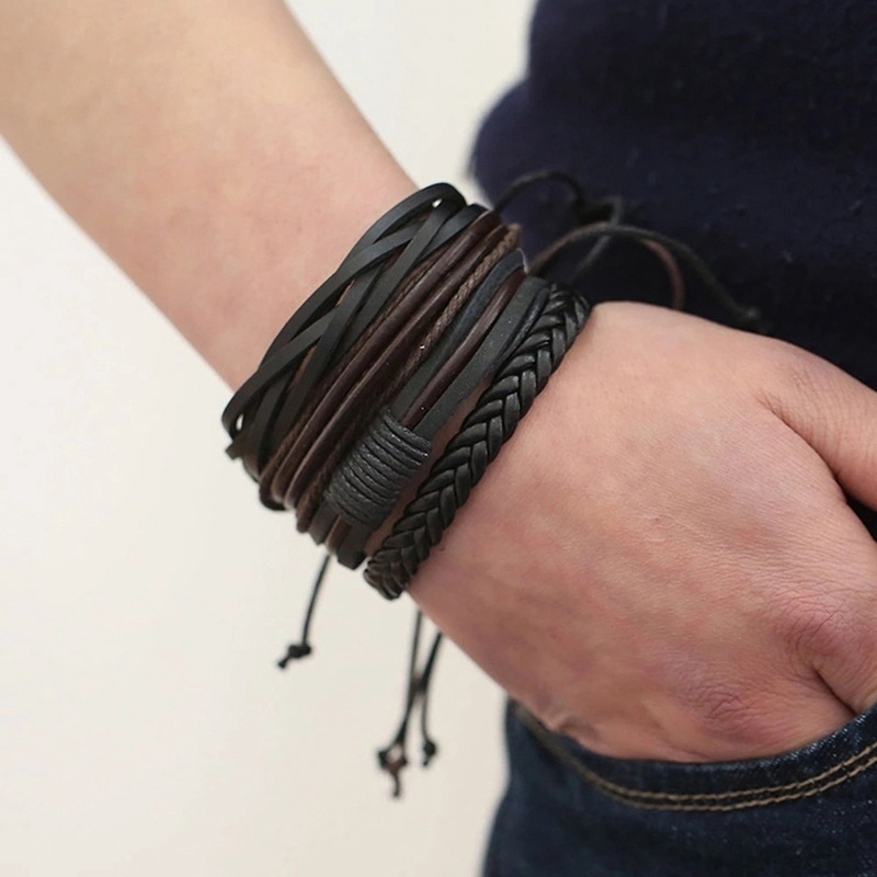 1 Set 4 PCS Gelang Multilayer Ukuran 18CM Untuk Pria