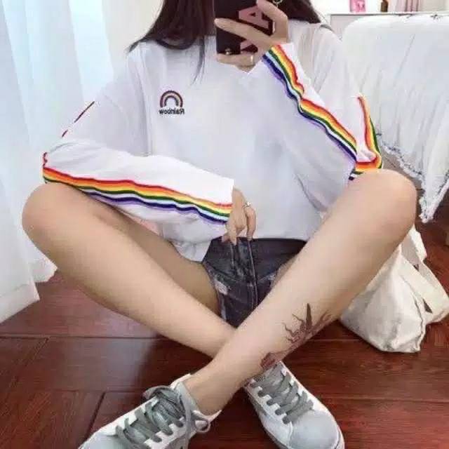 Fourfashion Sweater Blouse Rainbow Tangan Panjang