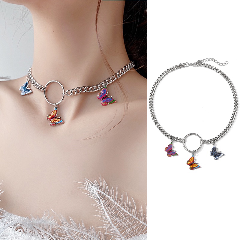 IFYOU Korea Fashion Butterfly Necklace Heart Pendant Necklace Gold Silver Chain Choker Women Jewelry Accessories