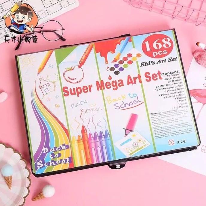 

FREE ONGKIR Pensil warna 168 Pcs Super Mega Art Set Anak-anak/alat lukis anak