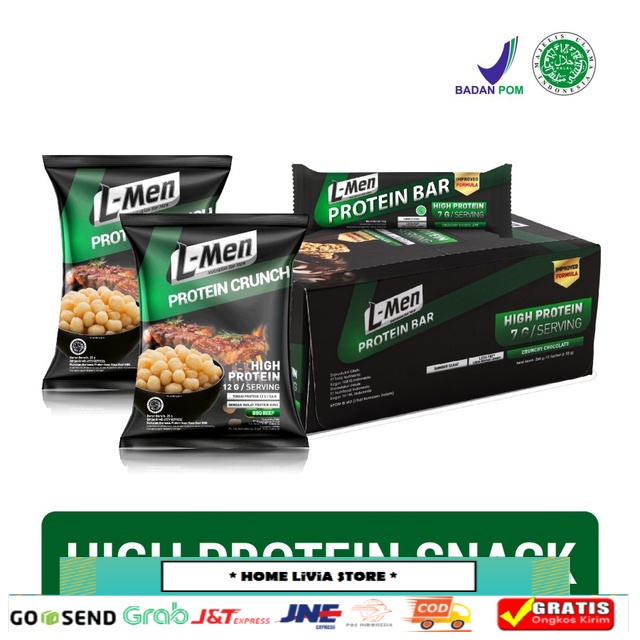 L-Men Paket Snack Protein L-Men Protein Bar Chocolate 22 gr & L-Men Protein Crunch BBQ Beef 20 gr