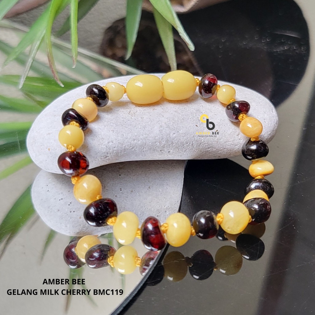 Gelang Amber Anak Premium Glossy Milk Cherry BGMC119 By Amber Bee