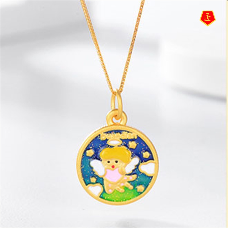 [Ready Stock]Rainbow Angel Gold Pendant Cute Baby Gold Girl Red Rope Necklace