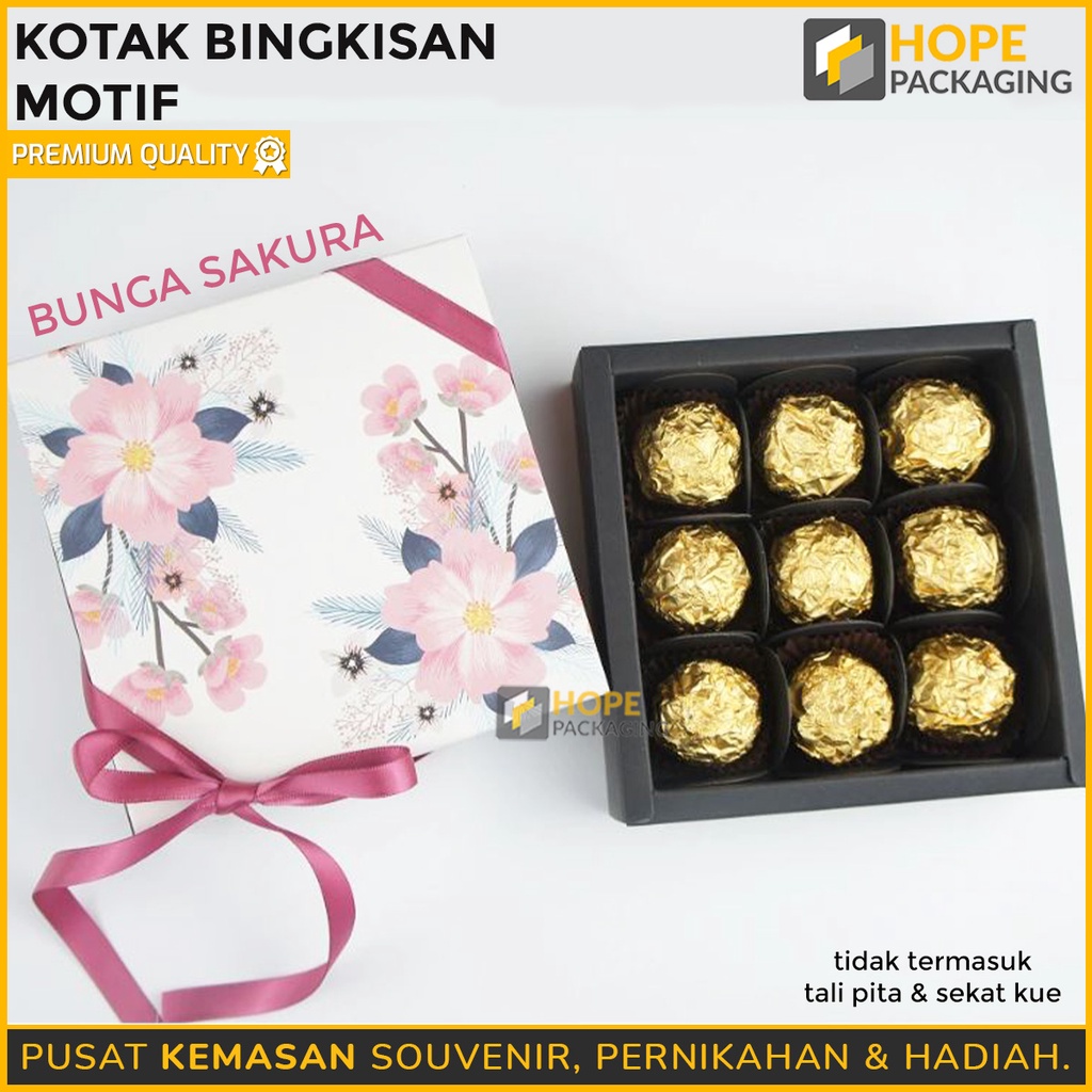 Box Hadiah Segi 4  Motif Flower Hitam dan Soft Pink Huruf /  Kado Hadiah Bingkisan Gift Makanan / Kotak kerudung hijab