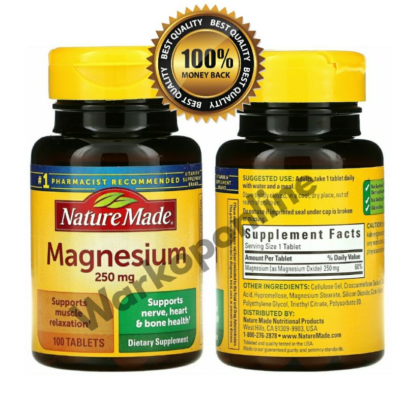 Magnesium, 250 mg, 100 Tablet Vitamin Suplemen Kesehatan Saraf Otot, Jantung, Tulang, Diet Quatro Fo