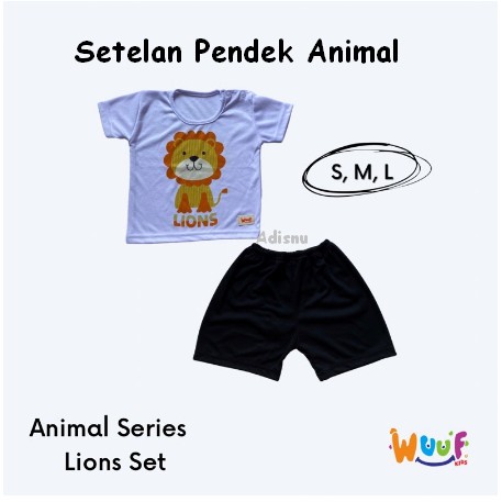 Wuuf Kids Setelan Pendek Bayi Motif Animal Hippo Giraffe Lions Dino 0 sd 24 Bulan