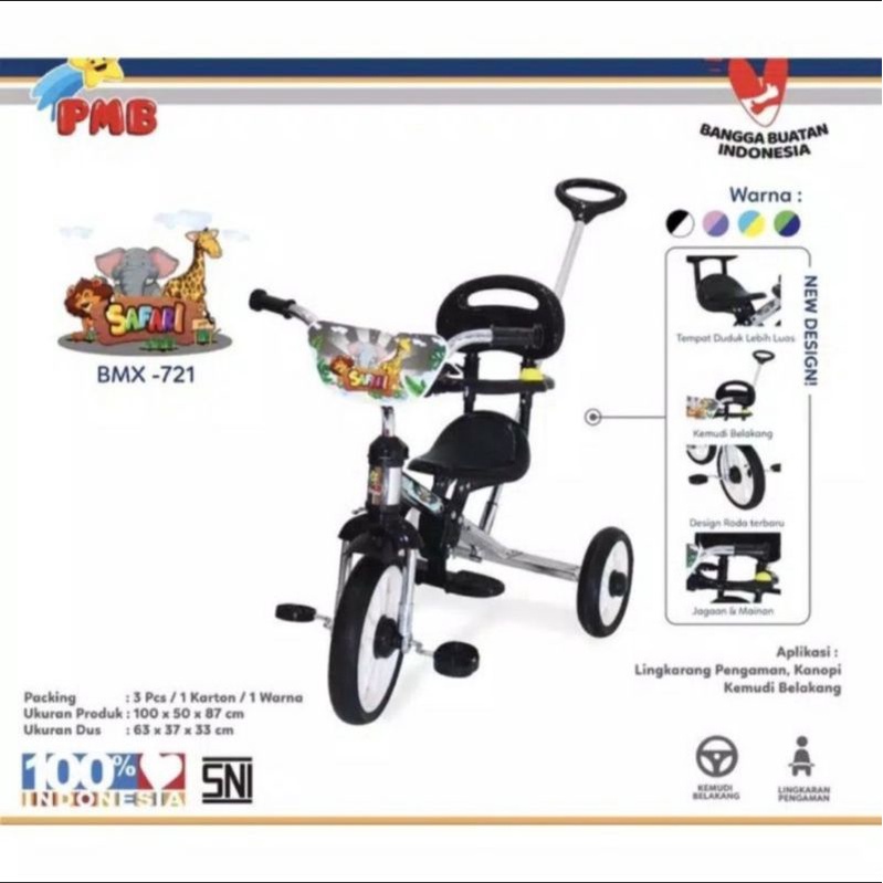 Sepeda Roda Tiga Anak PMB BMX 721 722 723 Safari Nikel
