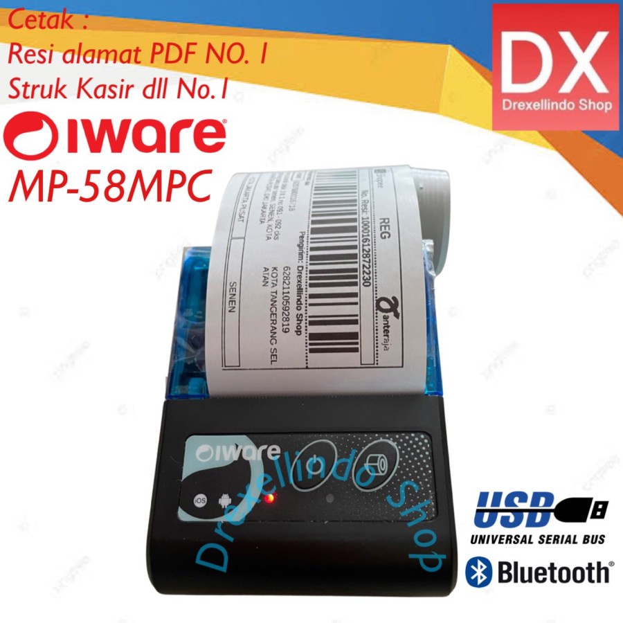 Mobile Printer Thermal Receipt IWARE C58MP -MP-58MPC USB Bluetooth 58MPC