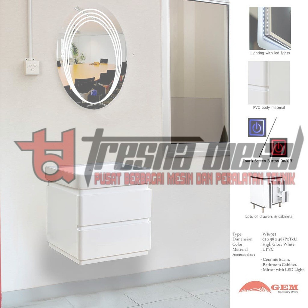 Wastafel Kabinet Set Dengan Kaca Lampu GEM WK975