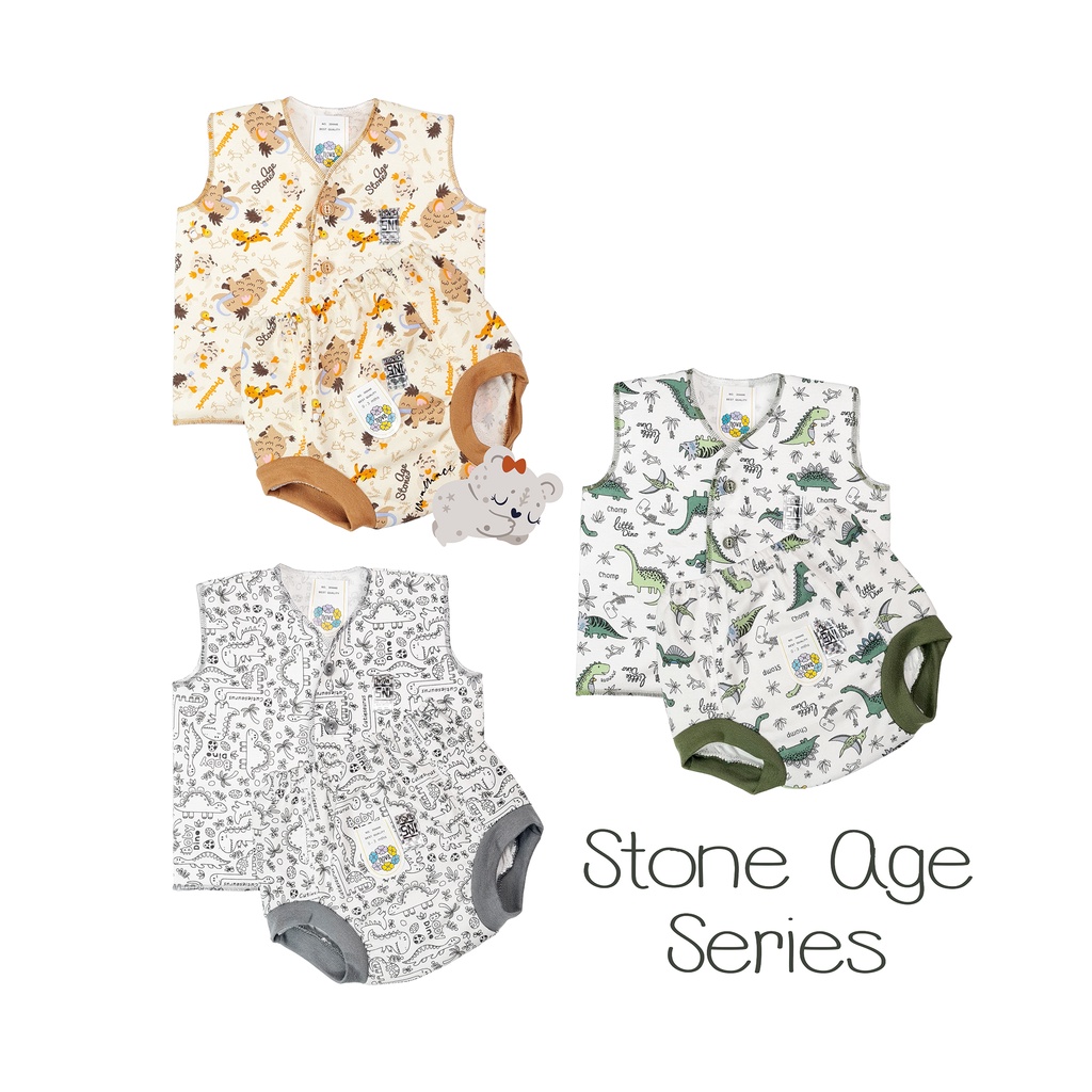 Nova Setelan Baju Kutung Celana Pop Newborn Stone Age Series 0 - 3 Bulan (Dino gray abu brown coklat