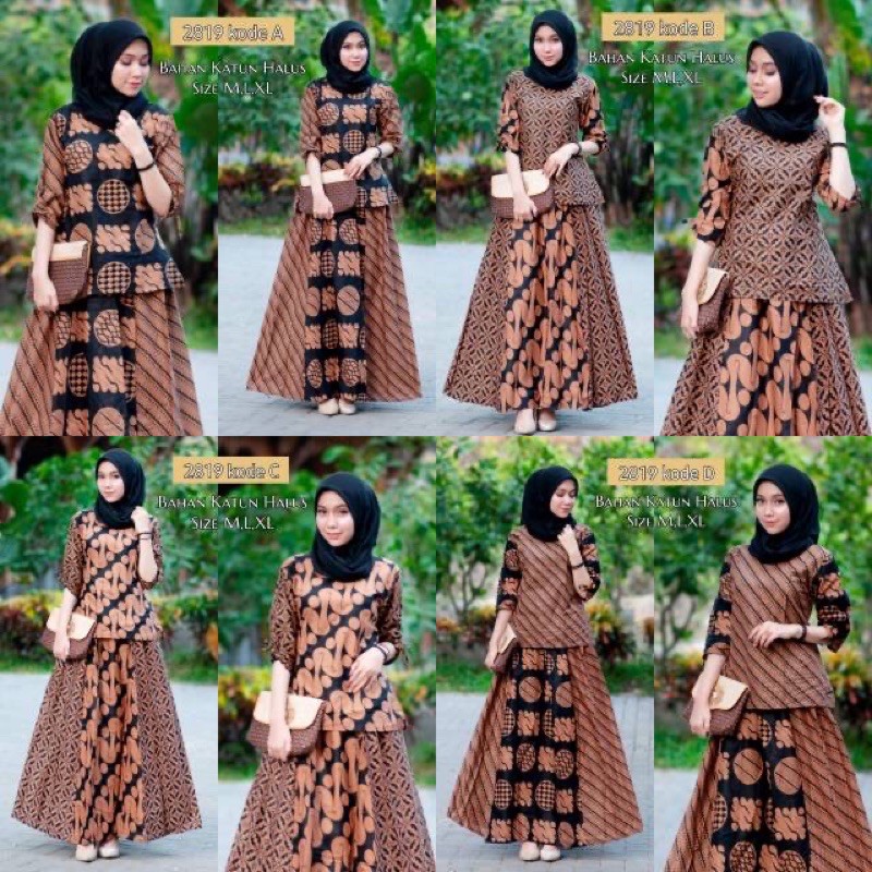SETELAN BLUS DAN ROK BATIK SOGAN LAWASAN KEKINIAN MURAH SETALAN BATIK CEWEK ROK N BLUS