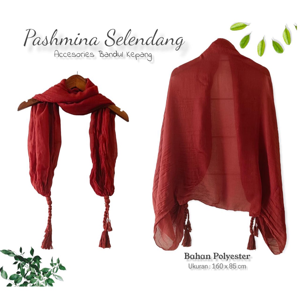 Pashmina Selendang bahan Kaos Polos Bandul Acrylic dan bahan polyester Bandul Kepang/ Shal Kaos dan polyester / Shwal Bandul Unik / Syal polos gantungan