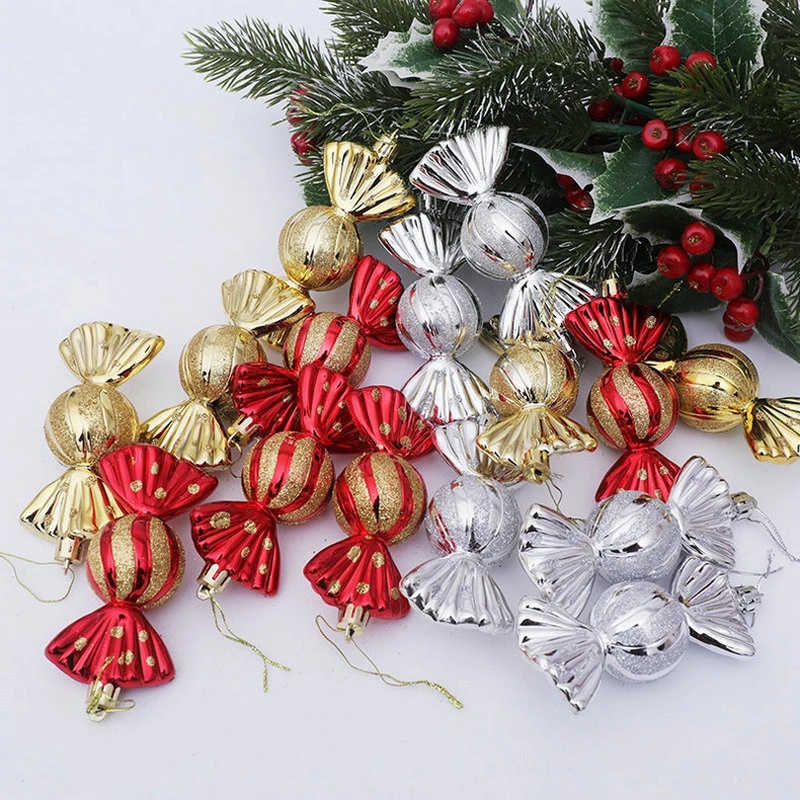 5pcs Ornamen Gantung Permen Bahan Plastik Warna Rose Gold Untuk Dekorasi Pohon Natal