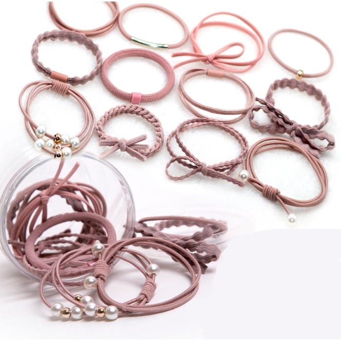 OSM - F519 Ikat Rambut 12 in 1 Fashion Wanita / Accesories Rambut Import / Ikat Rambut Murah Batam-Pink Muda