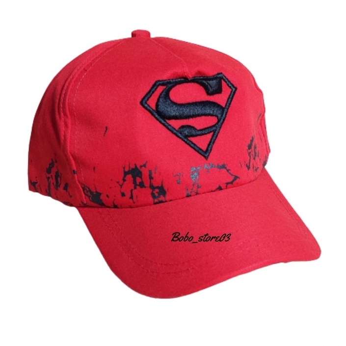 TopI Baseball Anak COWOK Logo SUPERHERO BORDIR Gaya HipHop Motif Kartun Gya Ko terbaru-Superman Merah