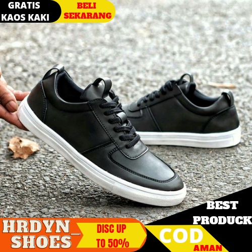 TERBARU !!! 100% KULIT ASLI SNEAKERS PRIA KASUAL SPORTY HEROES REGAN HITAM COKLAT ORIGINAL a