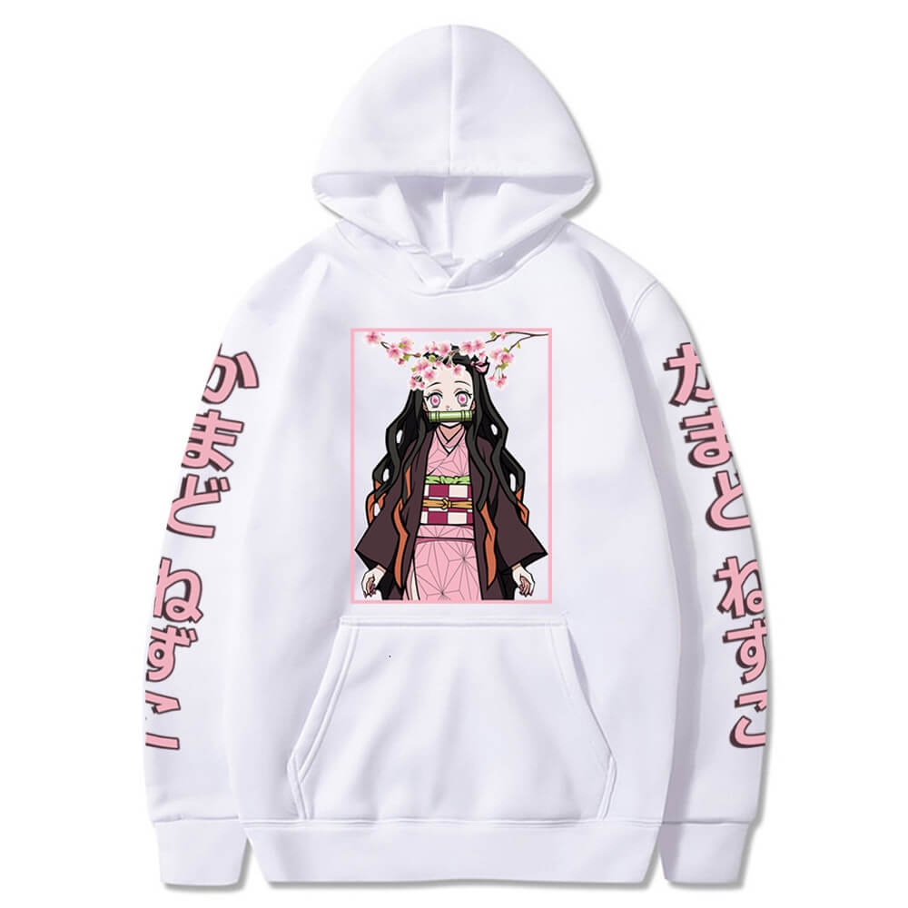 Hoodie Nezuko Kanji Flowers Anime Manga Demon Slayer Kimetsu No Yaiba Premium Unisex