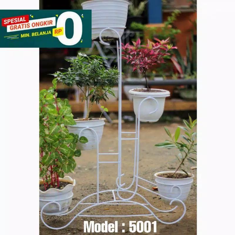 Rak Bunga Besi Minimalis Eksklusif Cantik Untuk Taman Model 5001[Gratis Pot Bunga Cantik]