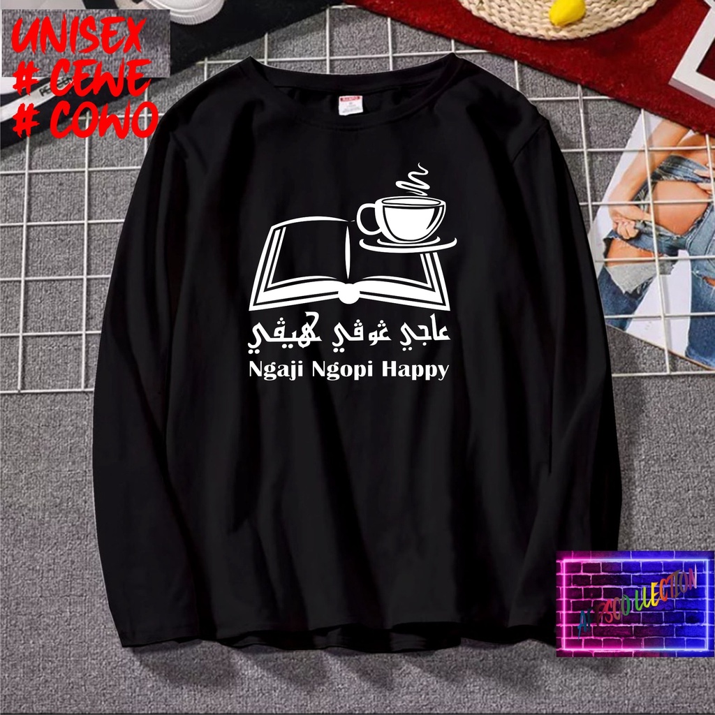 COD/ KAOS NGAJI NGOPI HAPPY SANTRI /KAOS TULISAN/KAOS SANTRI KEKINIAN/KAOS DAKWAH/KAOS ISLAM/SANTRIWATI/KAOS HITS 2022/KAOS BERGAMBAR KAOS EKSPRESI KAOS PRIA TSHIRT WANITA Santai Crew Neck V-Neck Slim-fitting Polos Setrip Hitam Putih Crew Neck