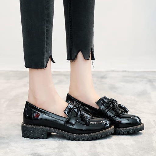 Sepatu Loafer Wanita '' JOLLY ''' Black Glosy Fashion Premium RWS O6