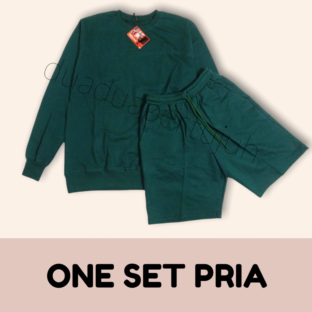 ONE SET POLOS PRIA CELANA PENDEK SWEATER CEWNECK POLOS PANJANG HITAM HIJAU MUSTARD