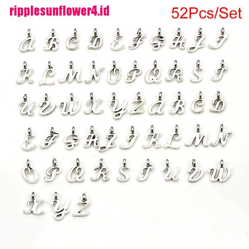 52pcs / set Liontin Bentuk 26 Huruf A-Z Warna Silver Gaya Tibet Untuk Perhiasan