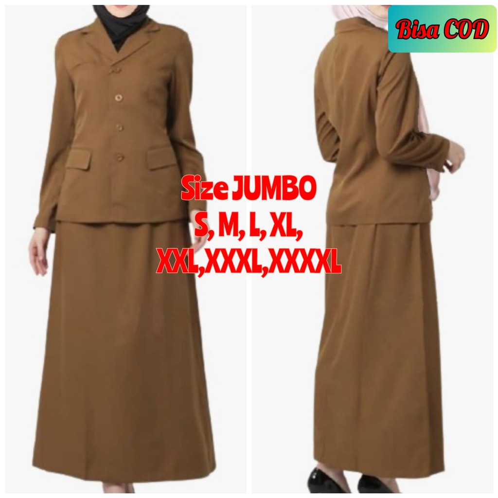 Baju setelan rok pemda wanita asn premium dinas pns kekinian coklat khaki polos blazer terbaru jumbo